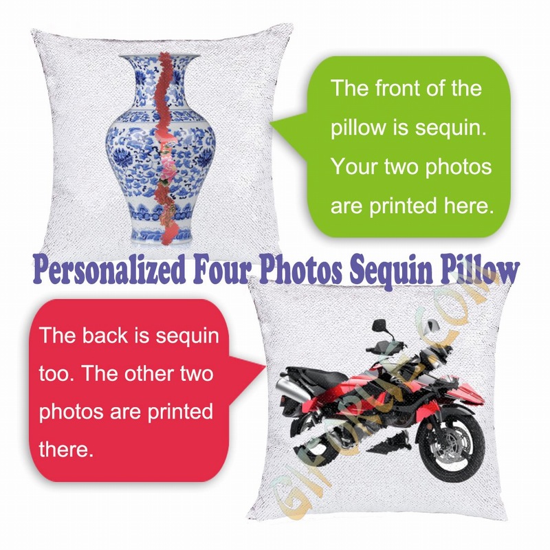 Uncommon Customized Gift Four Photos Sequin Pillow Name Gift - Click Image to Close